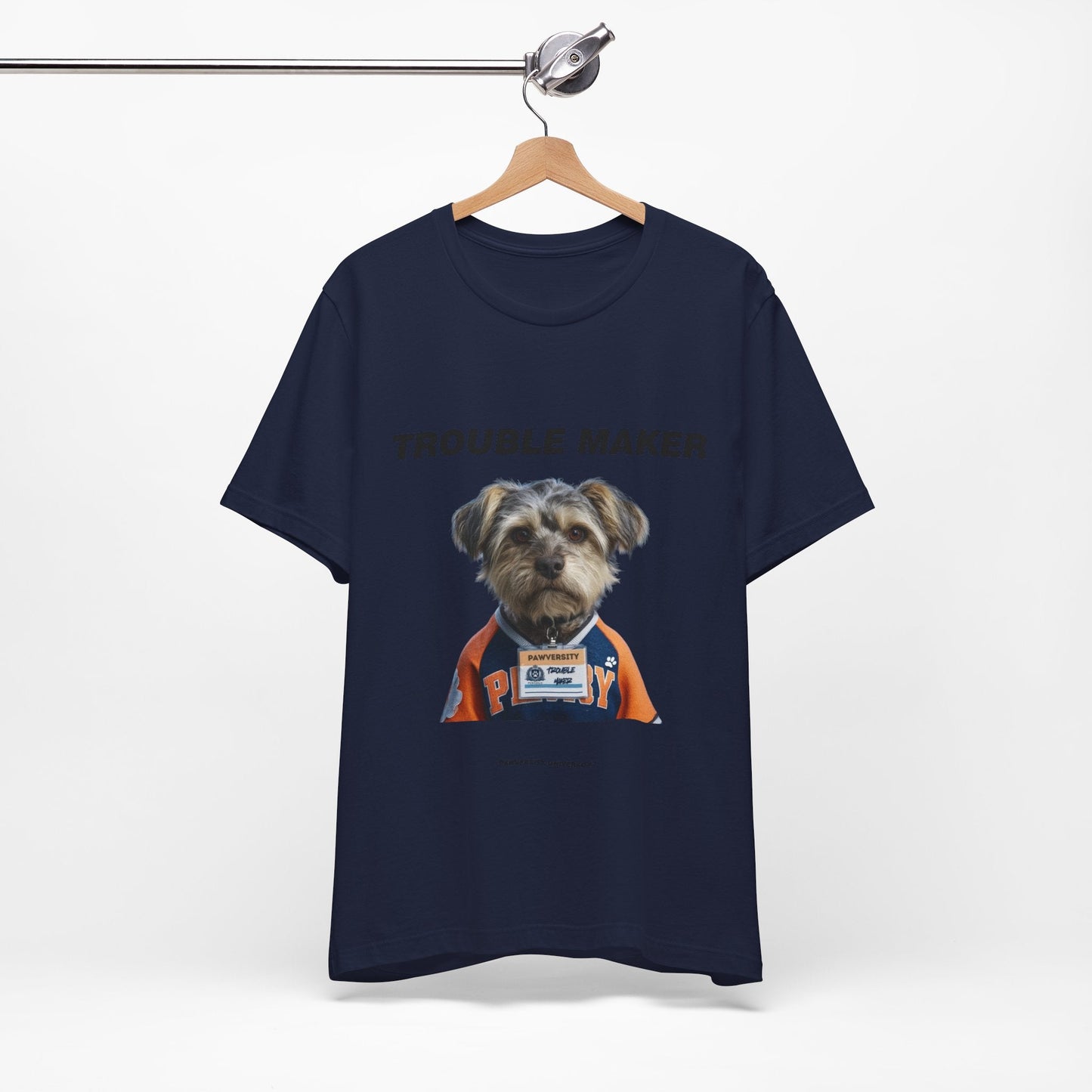 Personalized Pet T-shirt - Team Jersey Department TROUBLE MAKER| Upload Your Pet Photo & Name