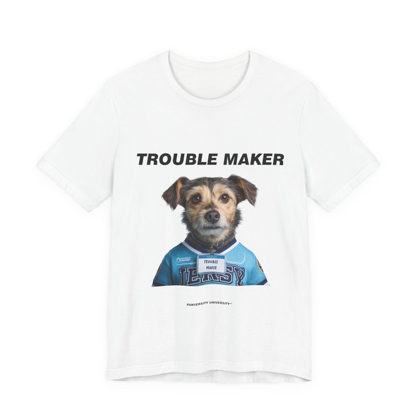 Personalized Pet T-shirt - Team Jersey Department TROUBLE MAKER| Upload Your Pet Photo & Name