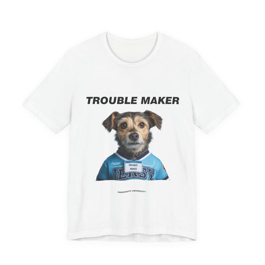 Personalized Pet T-shirt - Team Jersey Department TROUBLE MAKER| Upload Your Pet Photo & Name