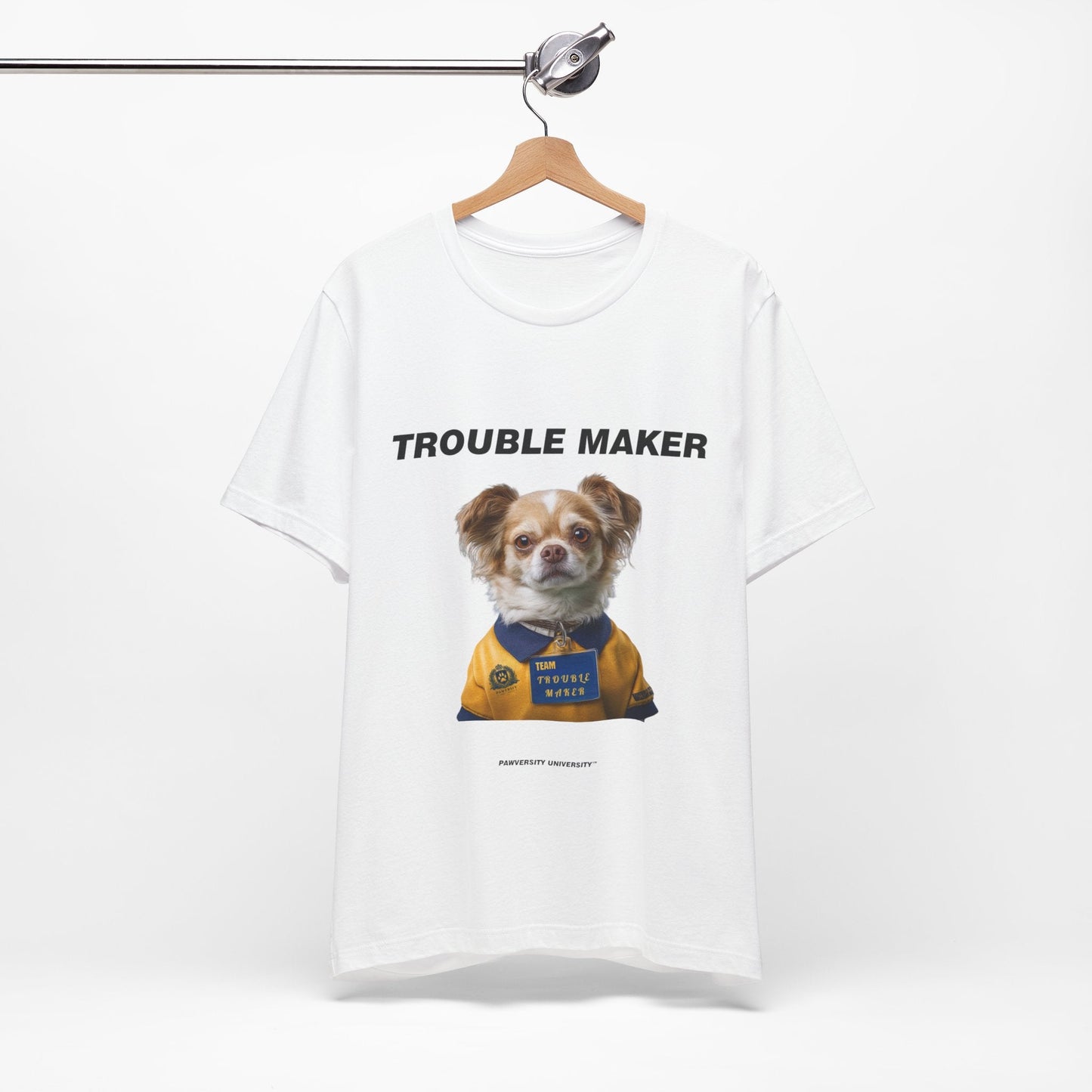 Personalized Pet T-shirt - Team Jersey Department TROUBLE MAKER| Upload Your Pet Photo & Name