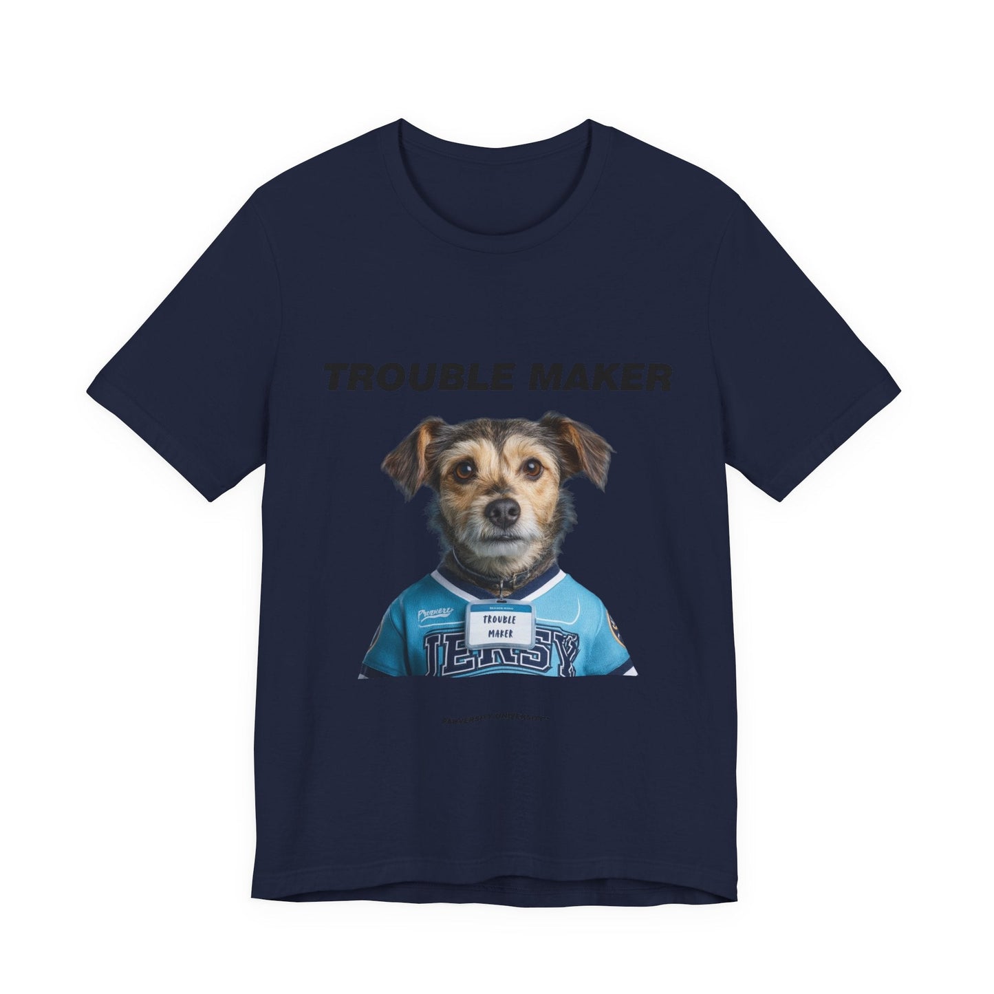 Personalized Pet T-shirt - Team Jersey Department TROUBLE MAKER| Upload Your Pet Photo & Name