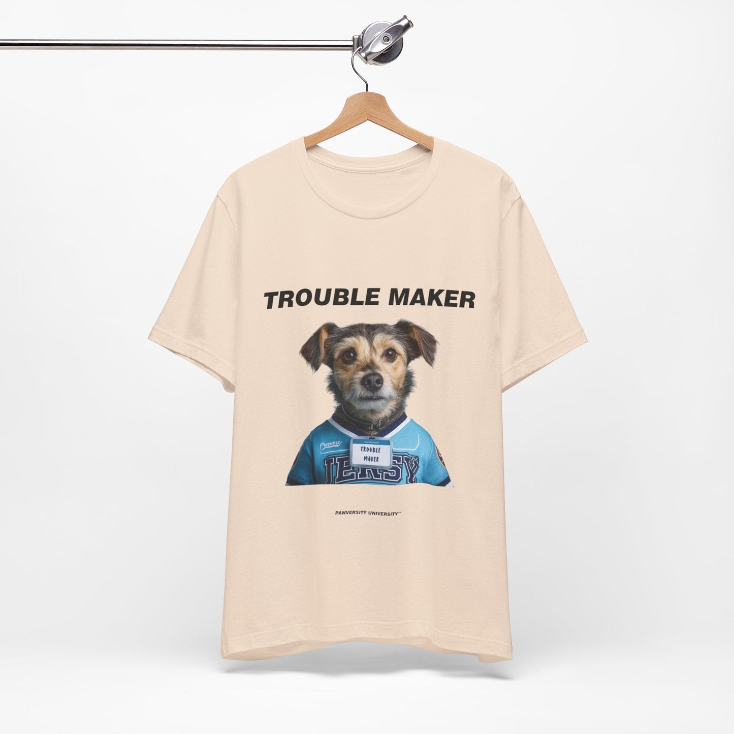 Personalized Pet T-shirt - Team Jersey Department TROUBLE MAKER| Upload Your Pet Photo & Name