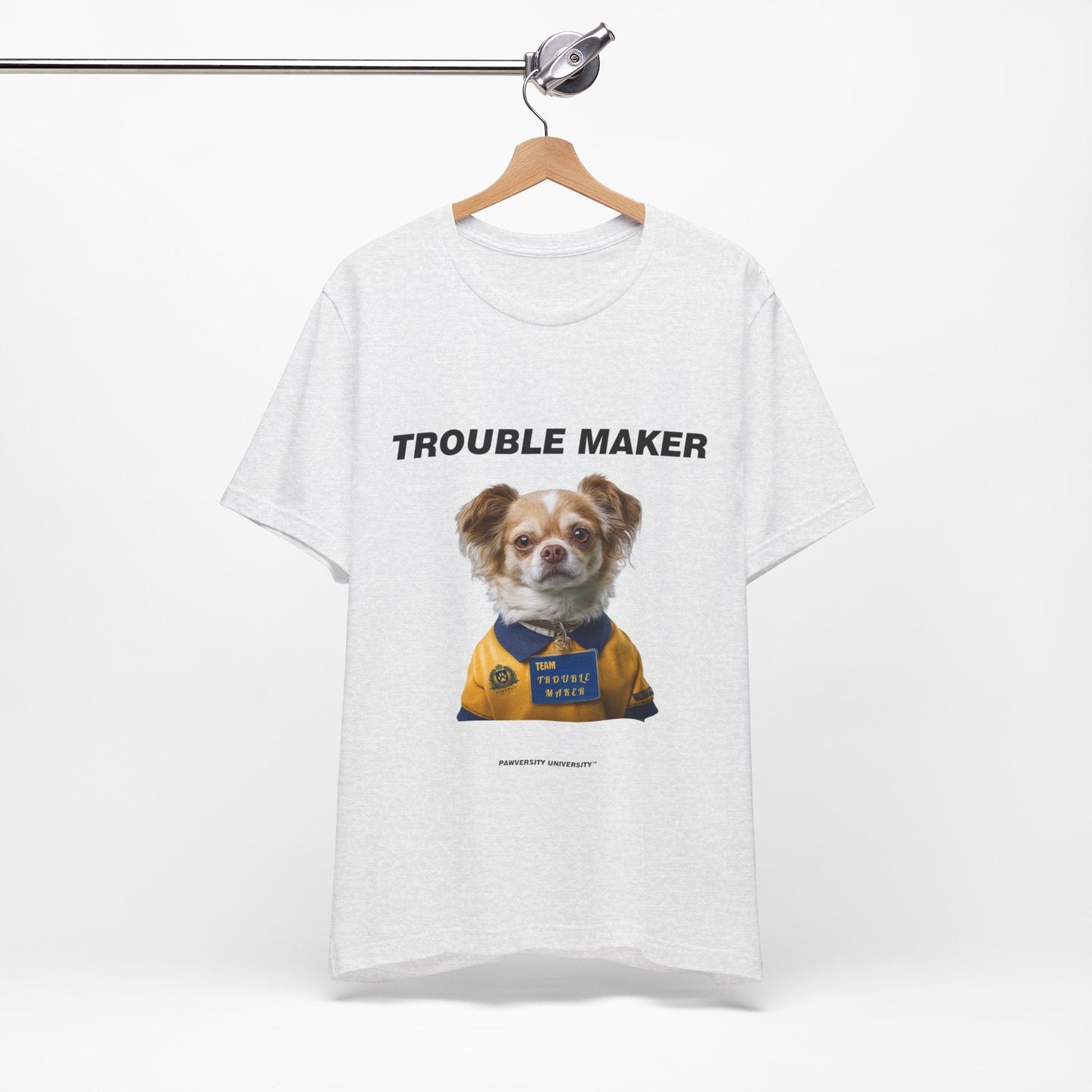 Personalized Pet T-shirt - Team Jersey Department TROUBLE MAKER| Upload Your Pet Photo & Name