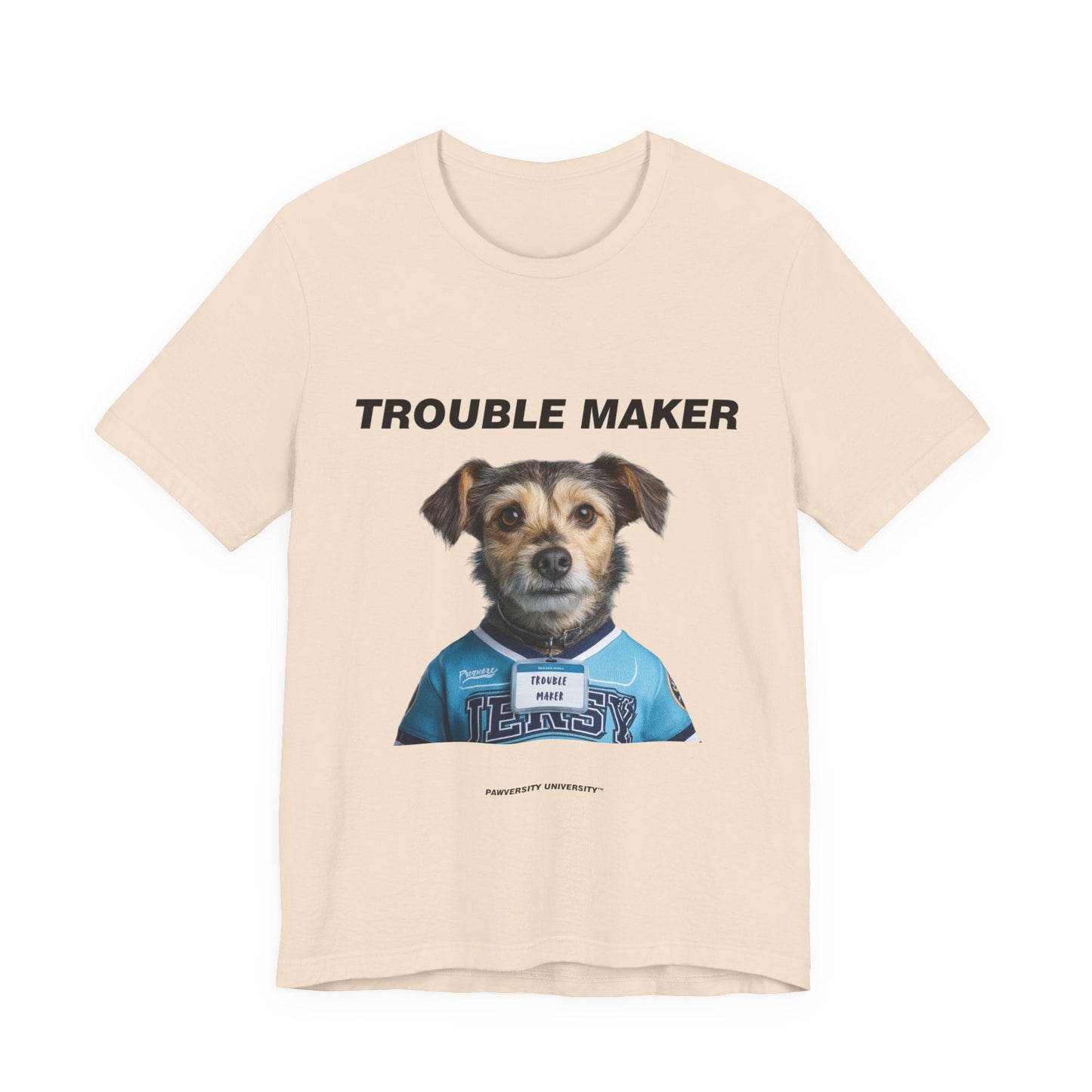 Personalized Pet T-shirt - Team Jersey Department TROUBLE MAKER| Upload Your Pet Photo & Name