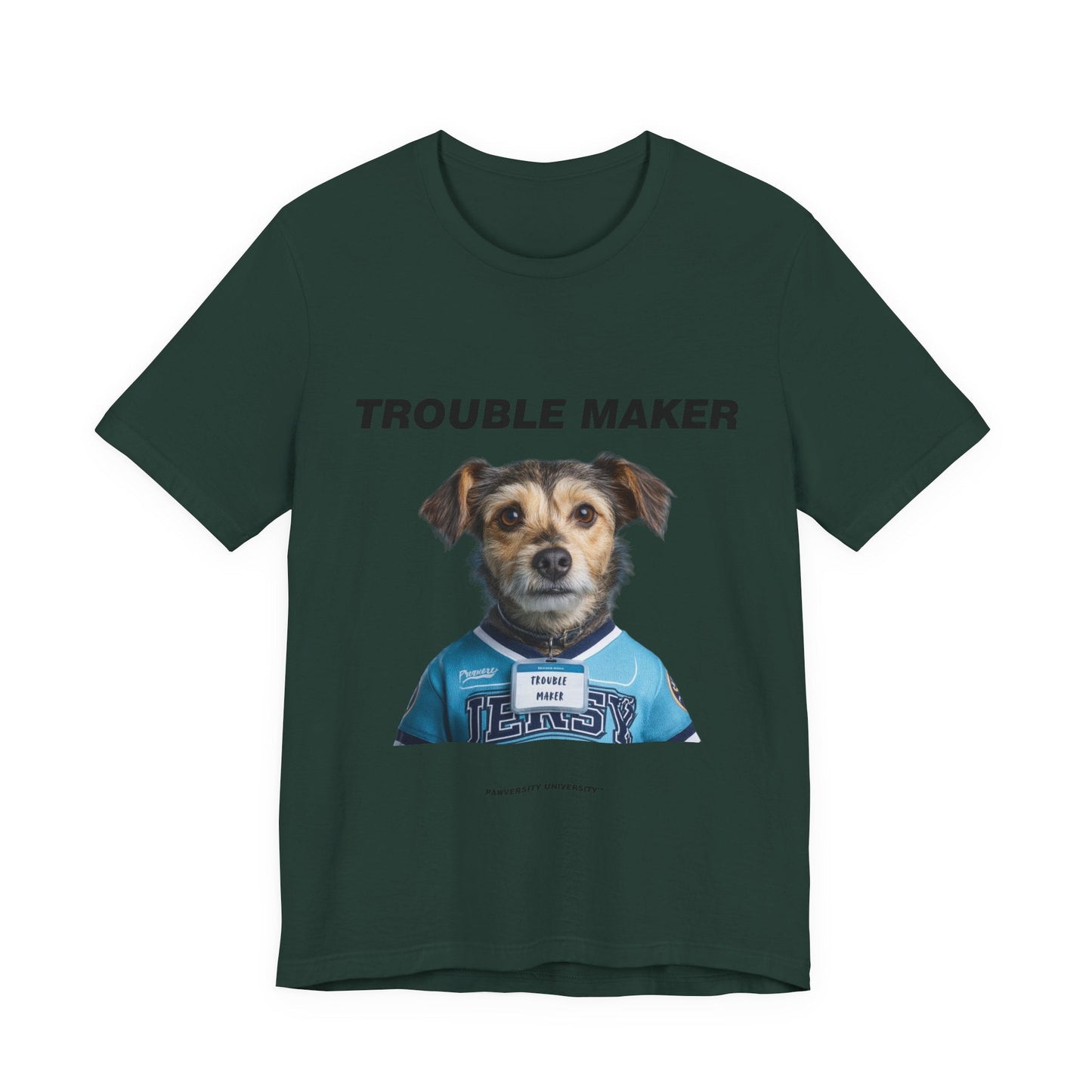 Personalized Pet T-shirt - Team Jersey Department TROUBLE MAKER| Upload Your Pet Photo & Name