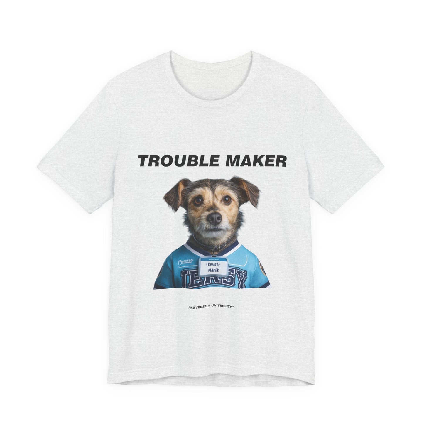 Personalized Pet T-shirt - Team Jersey Department TROUBLE MAKER| Upload Your Pet Photo & Name