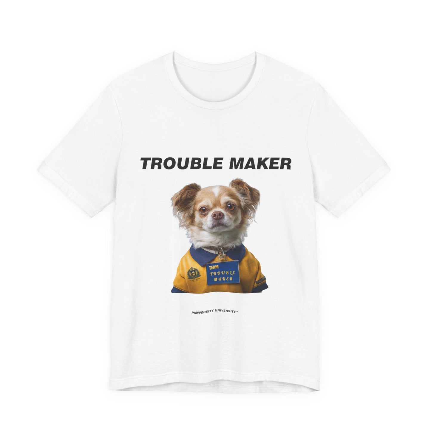 Personalized Pet T-shirt - Team Jersey Department TROUBLE MAKER| Upload Your Pet Photo & Name