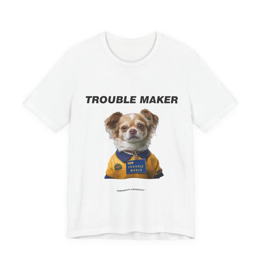 Personalized Pet T-shirt - Team Jersey Department TROUBLE MAKER| Upload Your Pet Photo & Name