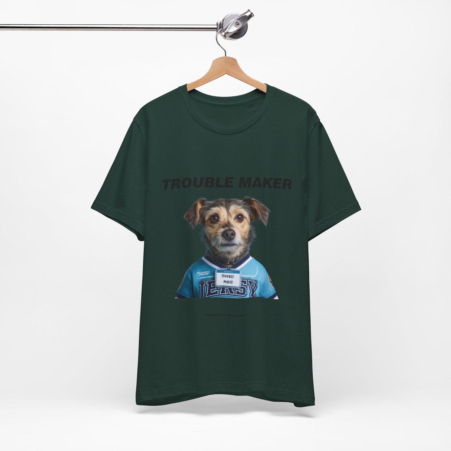 Personalized Pet T-shirt - Team Jersey Department TROUBLE MAKER| Upload Your Pet Photo & Name