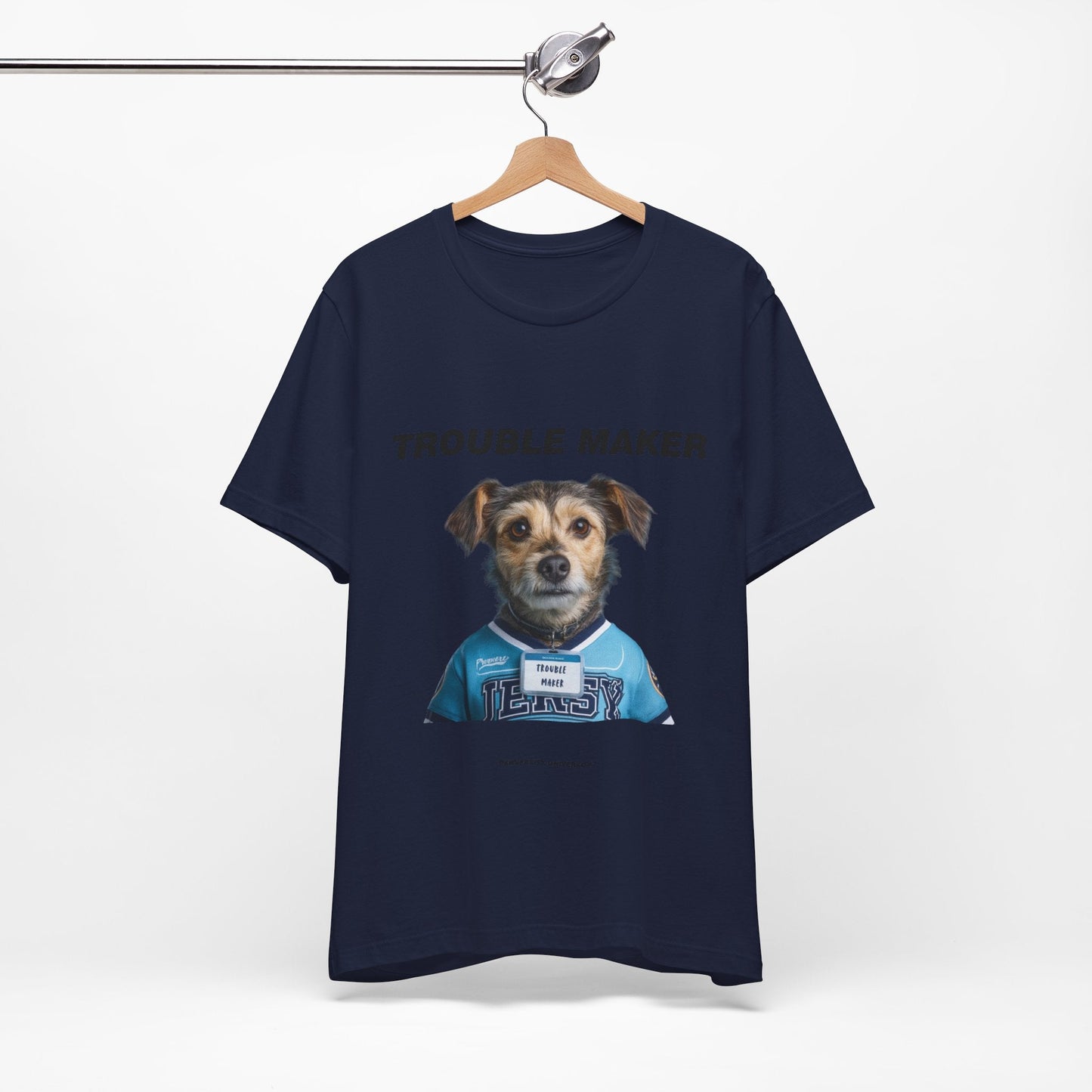 Personalized Pet T-shirt - Team Jersey Department TROUBLE MAKER| Upload Your Pet Photo & Name