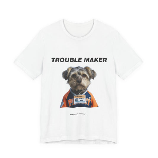 Personalized Pet T-shirt - Team Jersey Department TROUBLE MAKER| Upload Your Pet Photo & Name