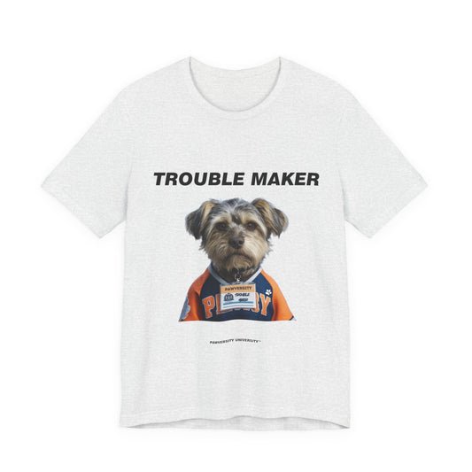 Personalized Pet T-shirt - Team Jersey Department TROUBLE MAKER| Upload Your Pet Photo & Name