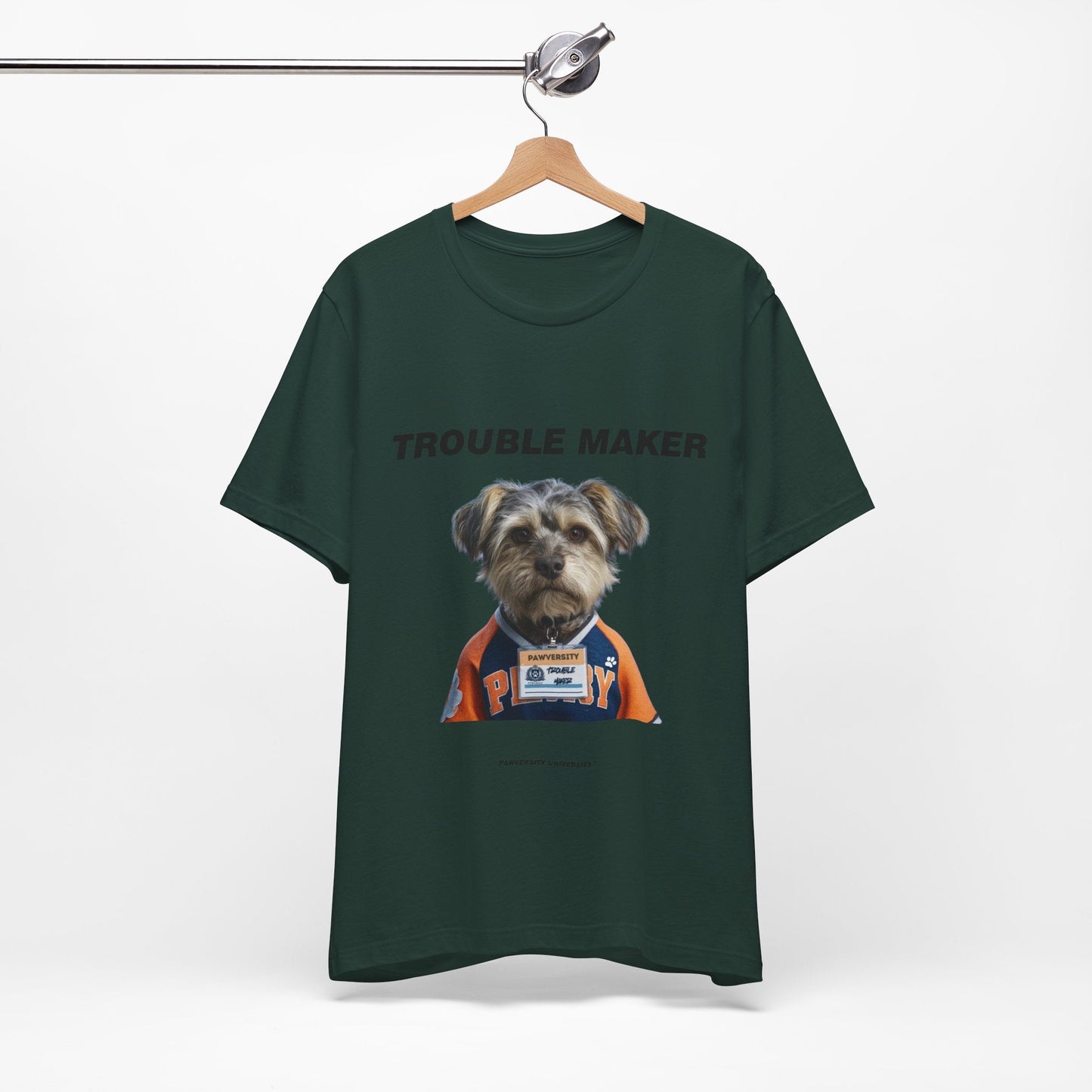 Personalized Pet T-shirt - Team Jersey Department TROUBLE MAKER| Upload Your Pet Photo & Name