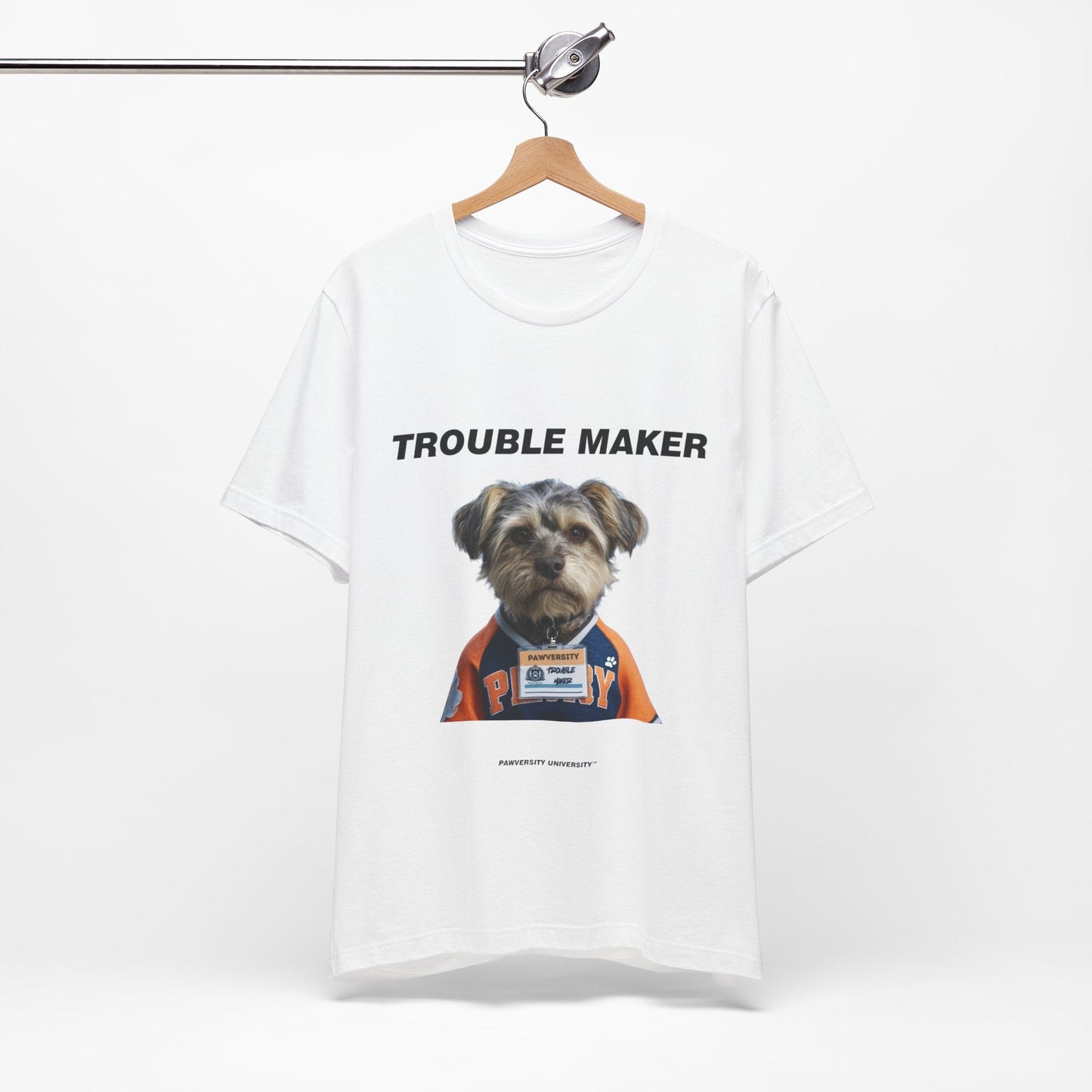 Personalized Pet T-shirt - Team Jersey Department TROUBLE MAKER| Upload Your Pet Photo & Name